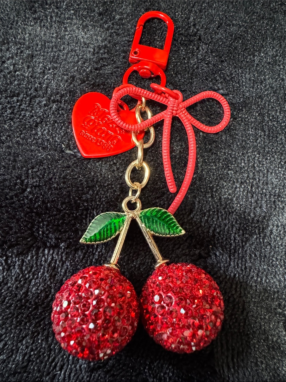 Cherry Crystal Keychain Bag Charm - Red